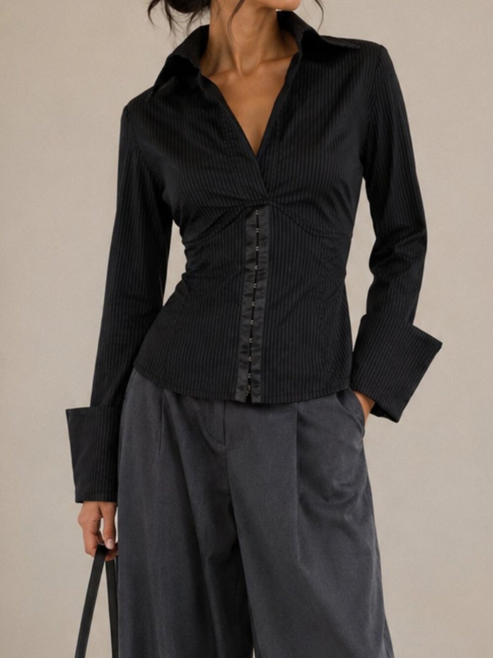 Y2k 90s Franco Mirabelli Pinstripe Corset Shirt Sz S